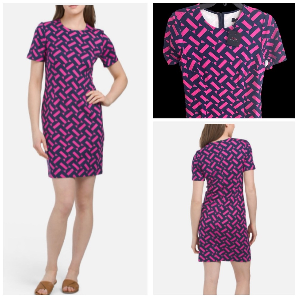 Trina Turk 'Zap' Print Stretch-Ponte Mini Dress, Navy Blue/Hot Pink